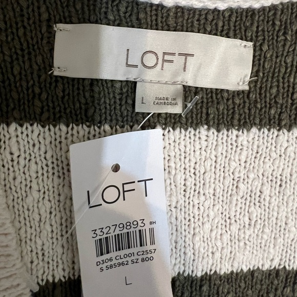 LOFT Green Cream Striped Cardigan V Neck Button Front Large NWT - Picture 2 of 7